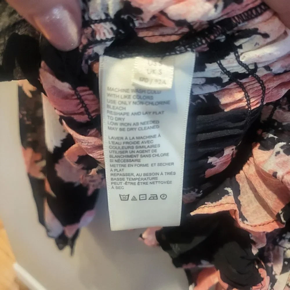 Free People Daphne Blouse Midnight Combo Small Black and Pink Floral